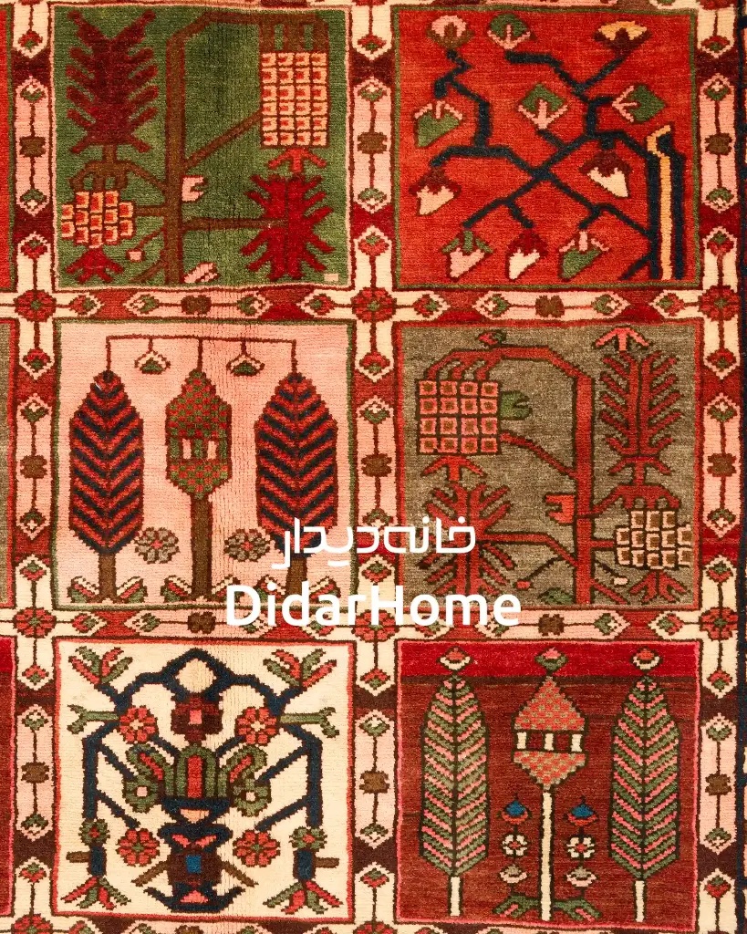 فرش دستباف آنتیک بختیاری طرح خشتی شش متری