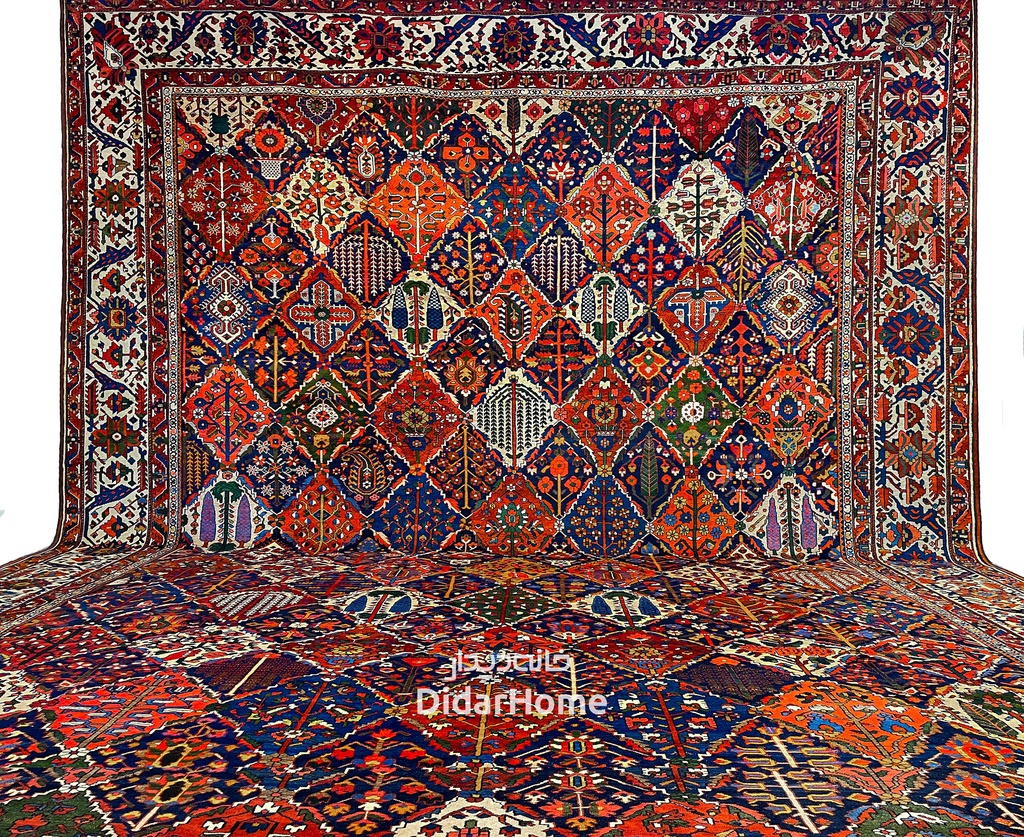 فرش دستباف آنتیک بختیاری طرح خشتی ۲۷/۴۴ متری