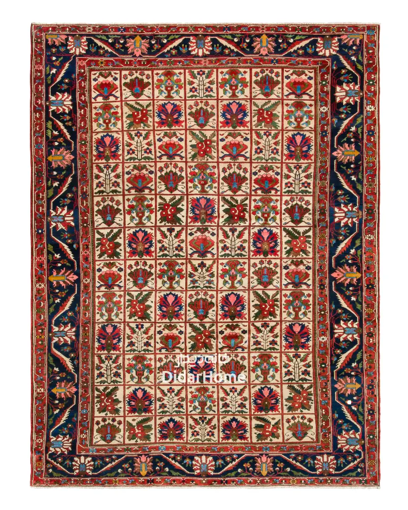 فرش دستباف آنتیک بختیاری طرح خشتی چهارده متری